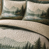 Mountain Lake Pine Landscape Vintage Quilted 3‑Piece Bedding Set