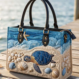 Sea Turtle Quilted Leather Strap Bible Handbag