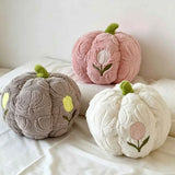 Cute Halloween Fall Tulip Embroidered Plush Pumpkin Throw Pillow