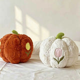 Cute Halloween Fall Tulip Embroidered Plush Pumpkin Throw Pillow