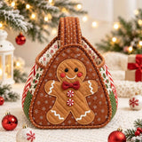 Gingerbread Man Applique Holiday Gift Storage Handbag Quilted Christmas Basket