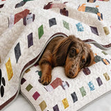 Geometric Patchwork Sunglass Dachshund Paw Print Quilted 3‑Piece Bedding Set
