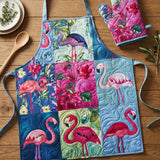 Flamingo Quilted Apron Set (2-Piece) – Padded Apron + Heat-Resistant Oven Mitts