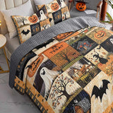 Trick or Treat Halloween Village Patchwork Quilted 3‑Piece Bedding Set