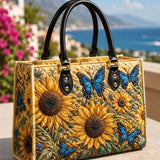 Sunflower And Butterfly Quilted Leather Strap Bible Handbag