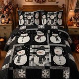 Snowman Buffalo Plaid Patchwork Quilted 3‑Piece Bedding Set