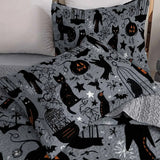 Grey Background Halloween Symbol All‑Over Print Quilted 3‑Piece Bedding Set