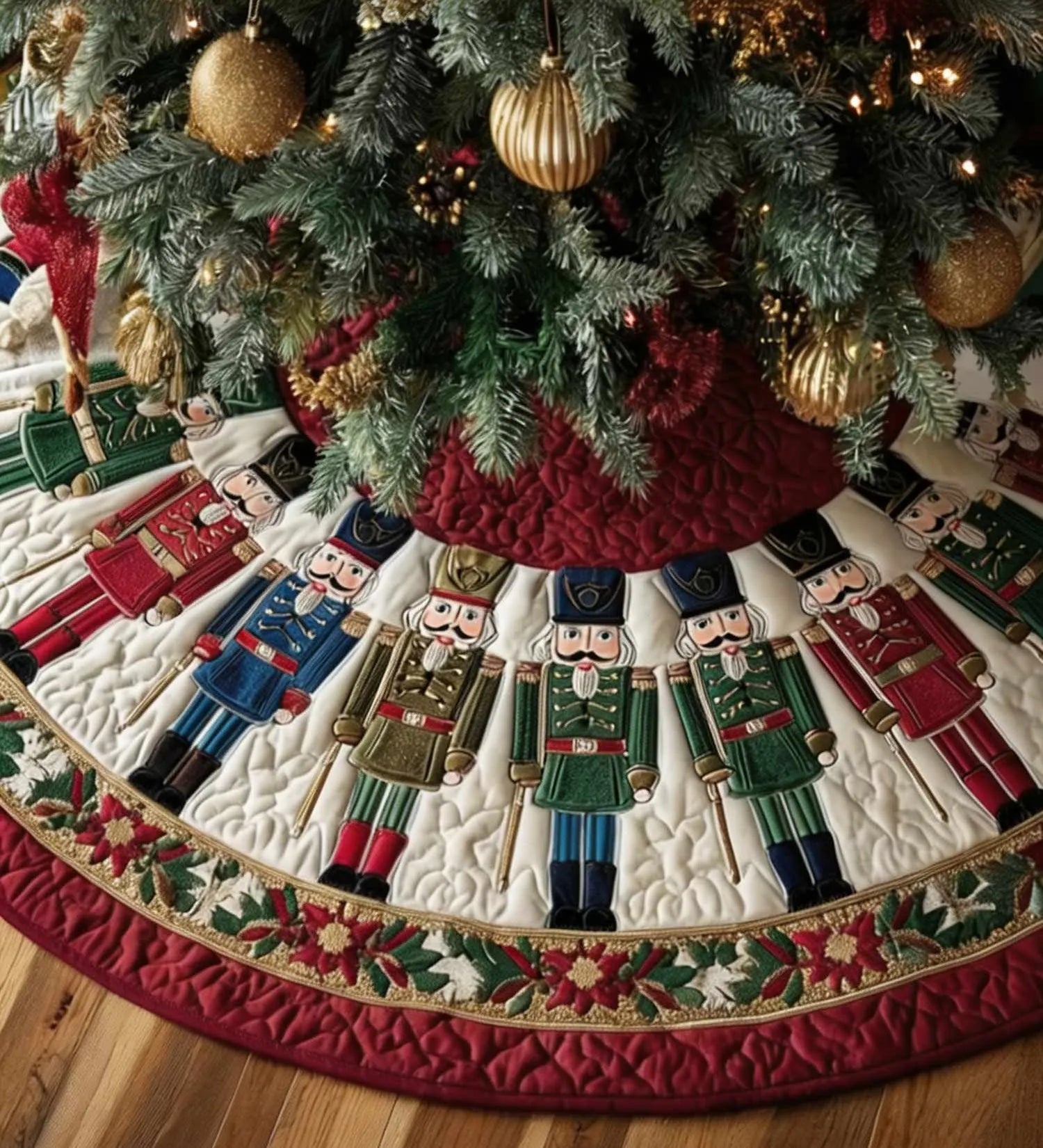 Nutcracker Joy Christmas Quilted Tree Skirt