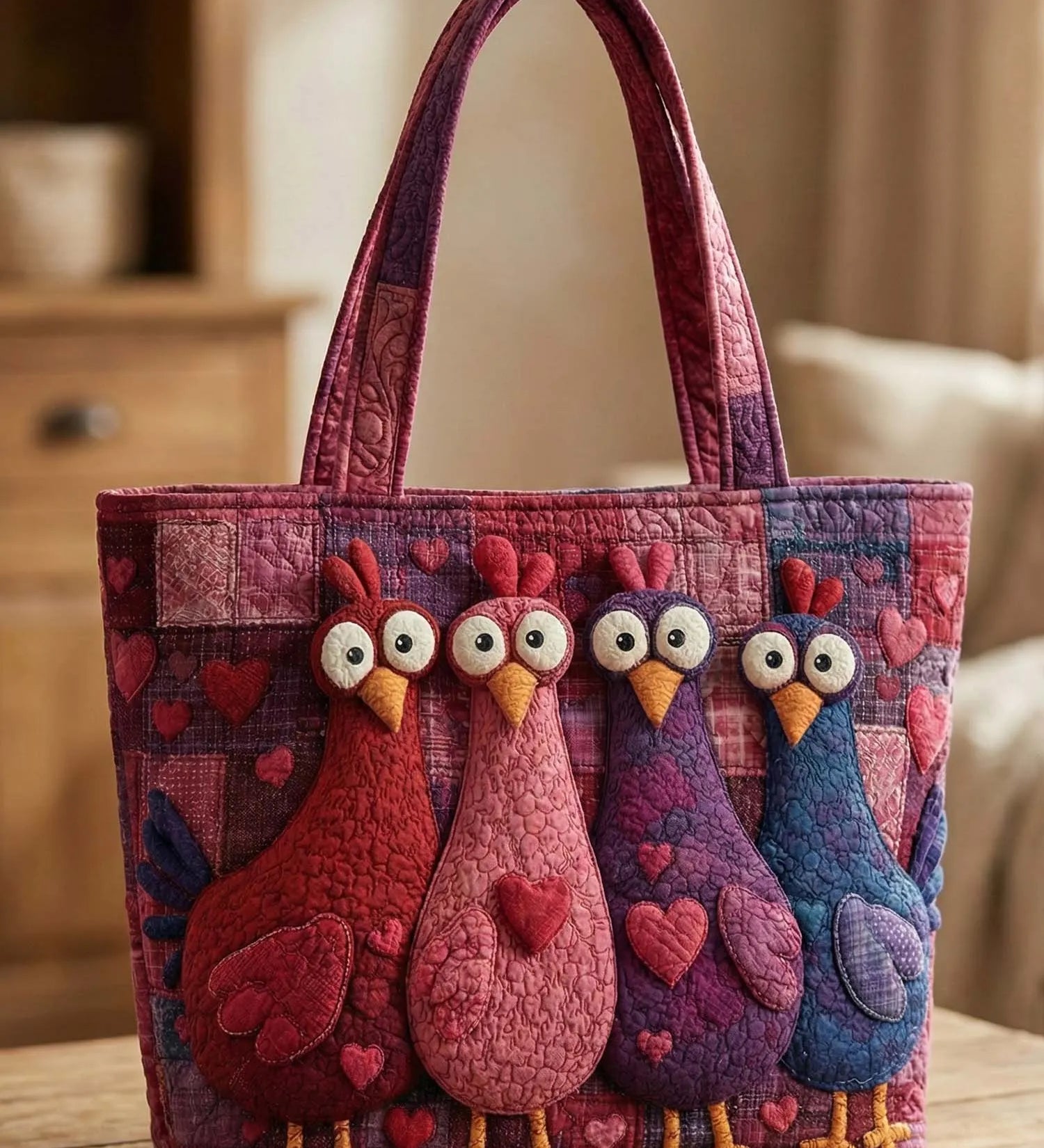 Valentine's Day Chicken Quilted Tote Bag