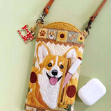 Sunflower Corgi Patchwork Quilted Slim Phone Crossbody Bag