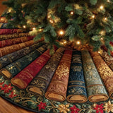 Vintage Library Christmas Quilted Tree Skirt