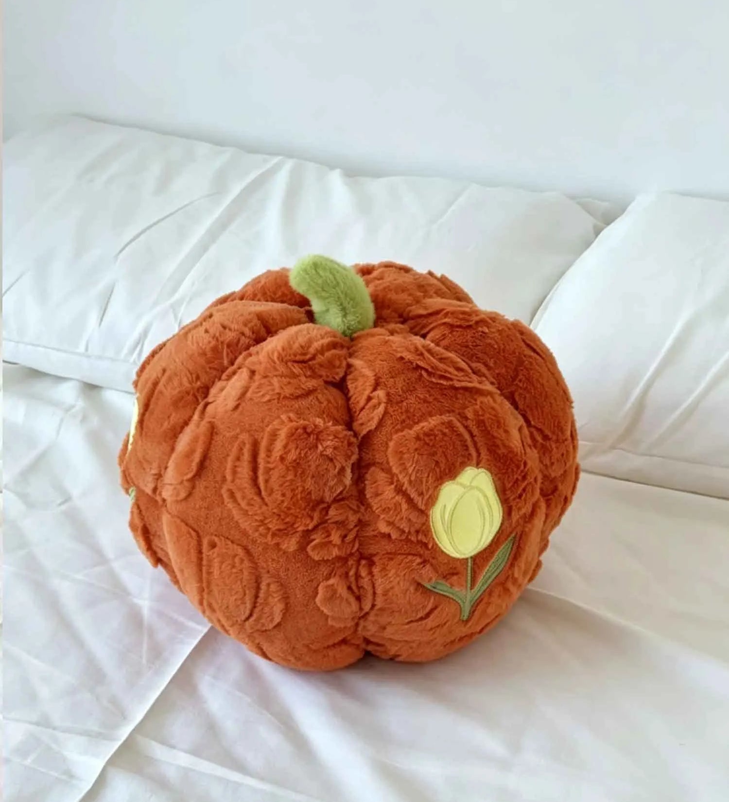 Cute Halloween Fall Tulip Embroidered Plush Pumpkin Throw Pillow
