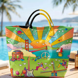 Hippie Peace Print And Hearts PVC Tote Bag