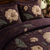 Moonflower Moth Botanical Vintage Quilted 3‑Piece Bedding Set