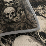Vintage Gothic Skull Damask Scroll Quilted 3‑Piece Bedding Set