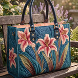 Pink Lily Floral Quilted Leather Strap Bible Handbag