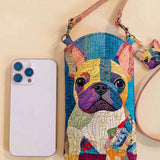 Colorful Patchwork French Bulldog Quilted Slim Phone Crossbody Bag