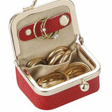 Genuine Leather Mini Coin Purse-Solid Color Kiss Lock Change Pouch