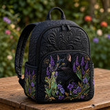 LD06 Quilted Backpack with Black Cat and Lavender Design