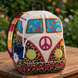 Quilted Leopard Print Hippie Van Backpack - Model LD12