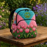 LD18 Quilted Backpack with Peace Sign Tulip Design - Hippie Style