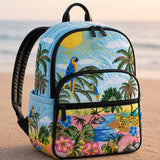 Quilted Black Cat & Lavender Backpack with Triple Zipper Closure LD17