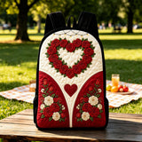 LD02 Romantic Rose & Heart Quilted Backpack with Black Strap