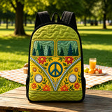 Retro Hippie Camper Van Quilted Backpack with Black Strap - Model LD03