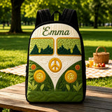 Personalized Quilted Hippie Camper Van Backpack with Black Strap - Model LD06