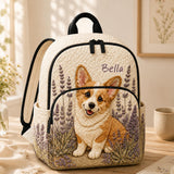 Personalized Quilted Backpack with Corgi & Lavender Floral Design - LV24