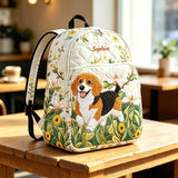 Personalized Quilted Backpack with Beagle Puppy and Floral Design - TG45
