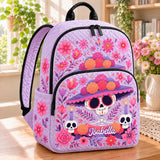 Personalized Quilted Backpack for Girls - Sugar Skull & Floral Design TN63