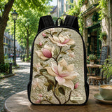 Personalized Magnolia Floral Quilted Backpack with Black Strap - Model TN02