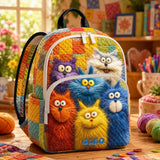 Personalized Quilted Backpack TP19 - Vibrant Patchwork Fluffy Cat Design