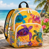 Customizable Yellow Tropical Turtle Quilted Backpack TP26