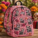 Personalized Pink Quilted Backpack with Sugar Skull Dog Design - TP57
