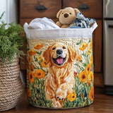 Quilted Laundry Basket — Golden Happy Puppy
