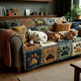 Quilted Sofa Cover Paw Print of Love – Soft to the Touch