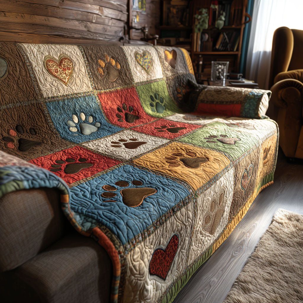 Quilted Sofa Cover with Paw Prints NCU0VT363