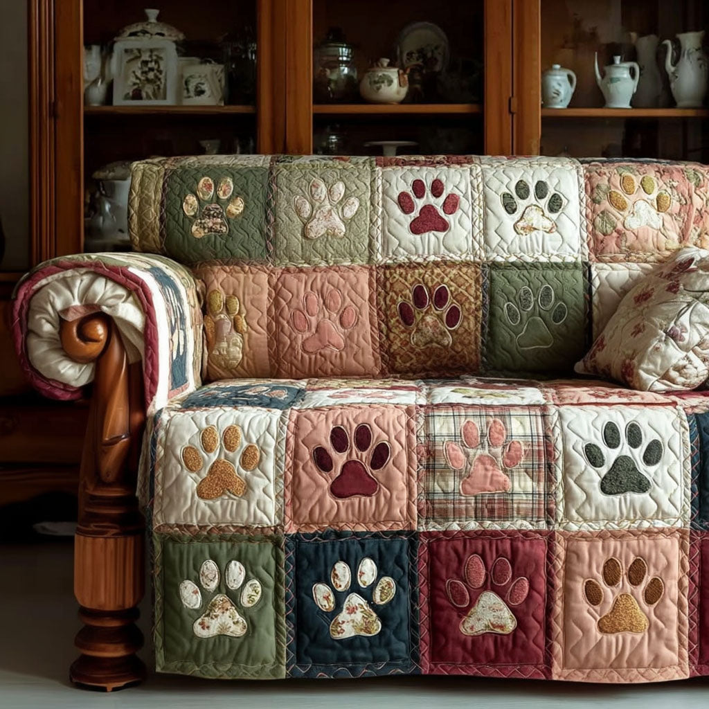 Quilted Sofa Cover with Paw Prints NCU0VT363