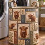 Highland Cow Floral Patchwork Quilted Laundry Basket