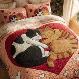 Cat Love Valentine's Day 3- Piece Quilted Bedding Set
