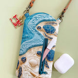 Coastal Sea Turtle Shell Starfish Quilted Slim Phone Crossbody Bag