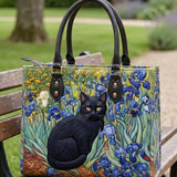 Irises And A Cat Quilted Leather Strap Bible Handbag