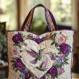 Hearts And Hummingbirds Quilted Tote Bag