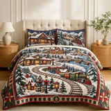 Christmas Train Village 3-Piece Quilted Bedding Set