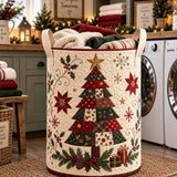 Winter Cabin Christmas Tree Quilted Laundry Basket