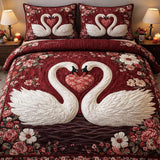 Swan Love Valentine's Day 3- Piece Quilted Bedding Set