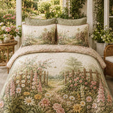 Cottage Wildflower Garden Vintage Quilted 3‑Piece Bedding Set