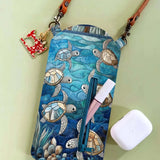 Stained Glass Sea Turtle Ocean Quilted Slim Phone Crossbody Bag